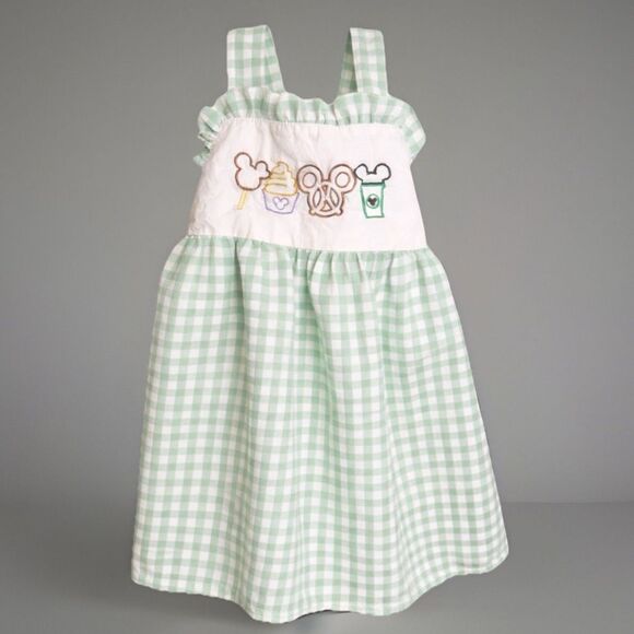 no brand Other - Girls Disney Snack Embroidered Gingham Dress Size 3XL (Fits 2T/3T) Green Cotton